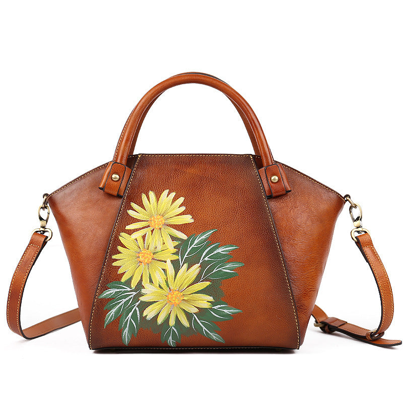 Retro-Handbemalter Shopper aus erstklassigem Rindsleder