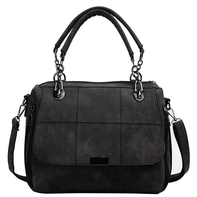 Matte Damen-Schultertasche im Scrub-Look, große Kapazität, Matcha-Grün aus PU-Leder – Boston-Bag für Reisen