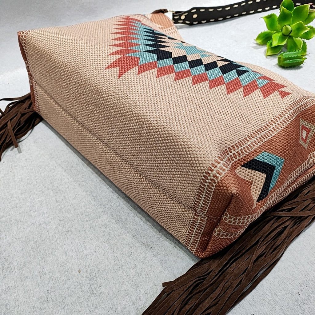 Handgewebte Schultertasche aus Baumwolle und Leinen