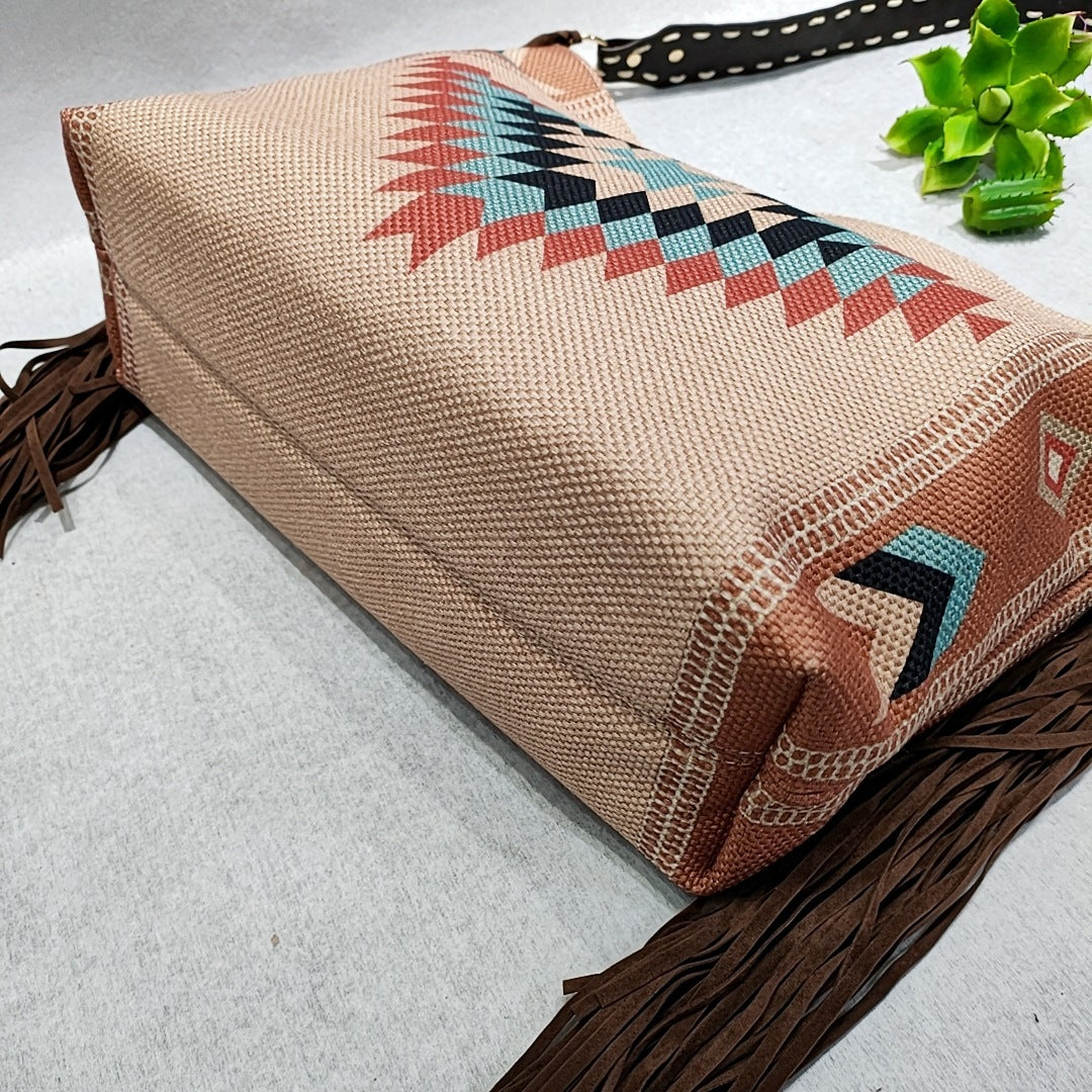 Handgewebte Schultertasche aus Baumwolle und Leinen