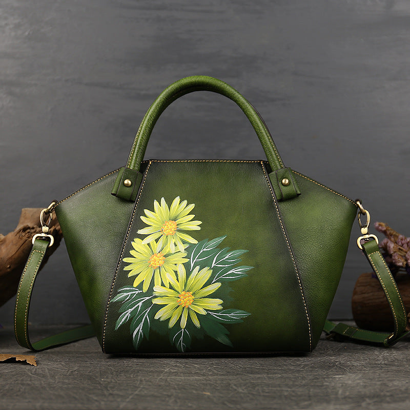 Retro-Handbemalter Shopper aus erstklassigem Rindsleder