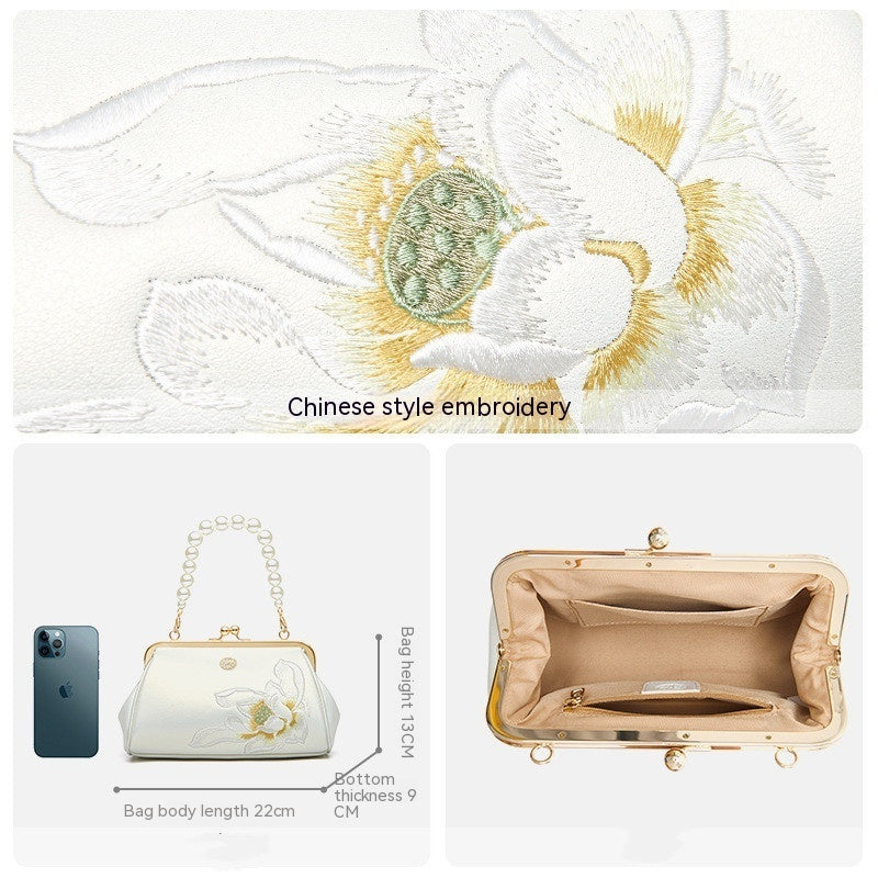 Clutch im Han-chinesischen Stil – Handbestickte Mini-Tasche aus Rindsleder