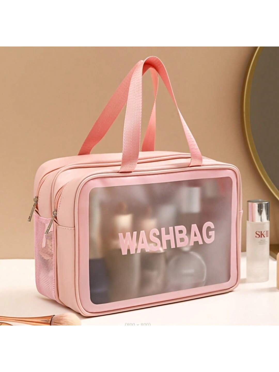 DE: Elegante Reise-Kosmetiktasche mit PVC-Futter und Letter-Design – Perfekt für Fitness, Business oder Reisen