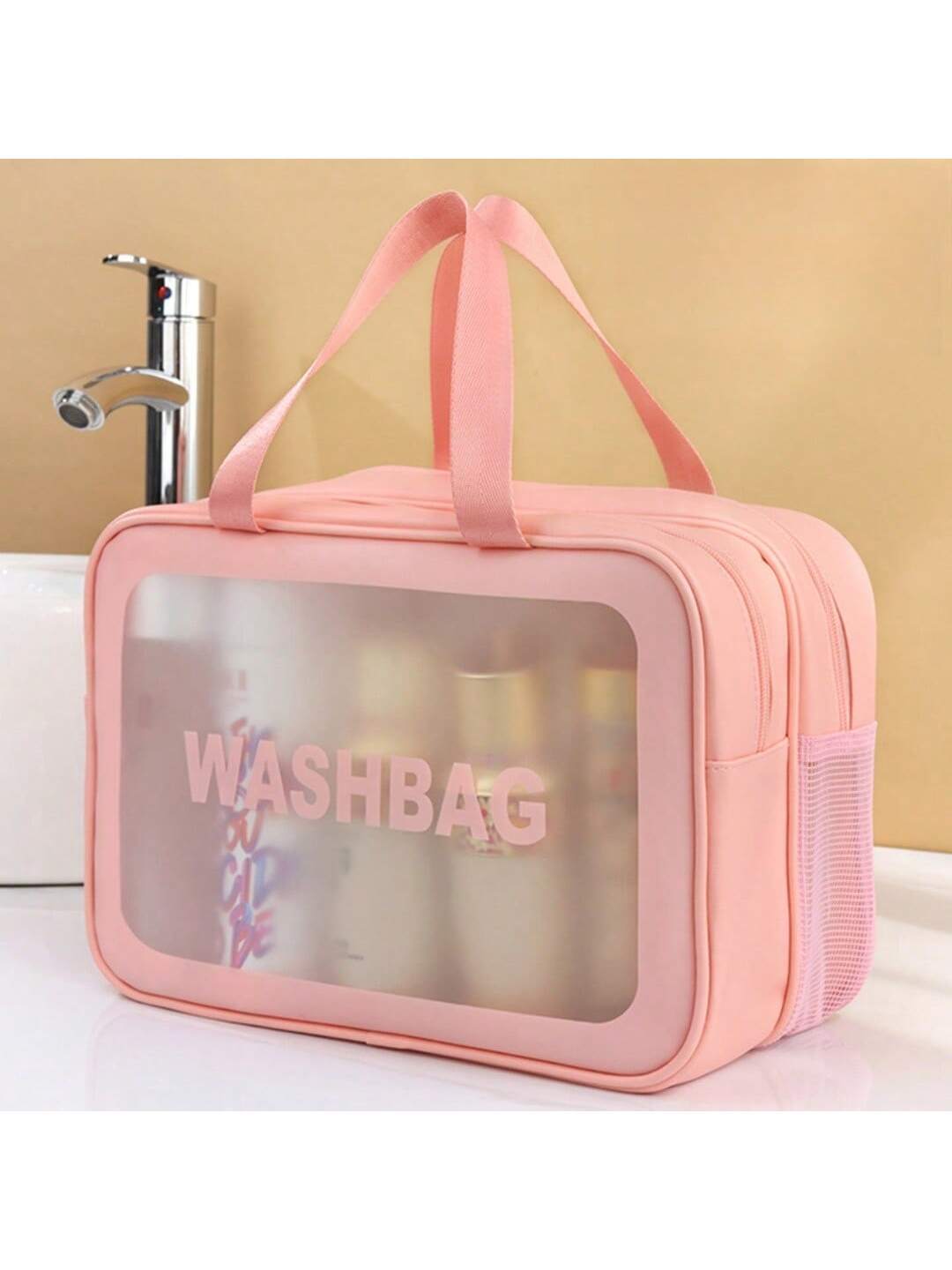 DE: Elegante Reise-Kosmetiktasche mit PVC-Futter und Letter-Design – Perfekt für Fitness, Business oder Reisen