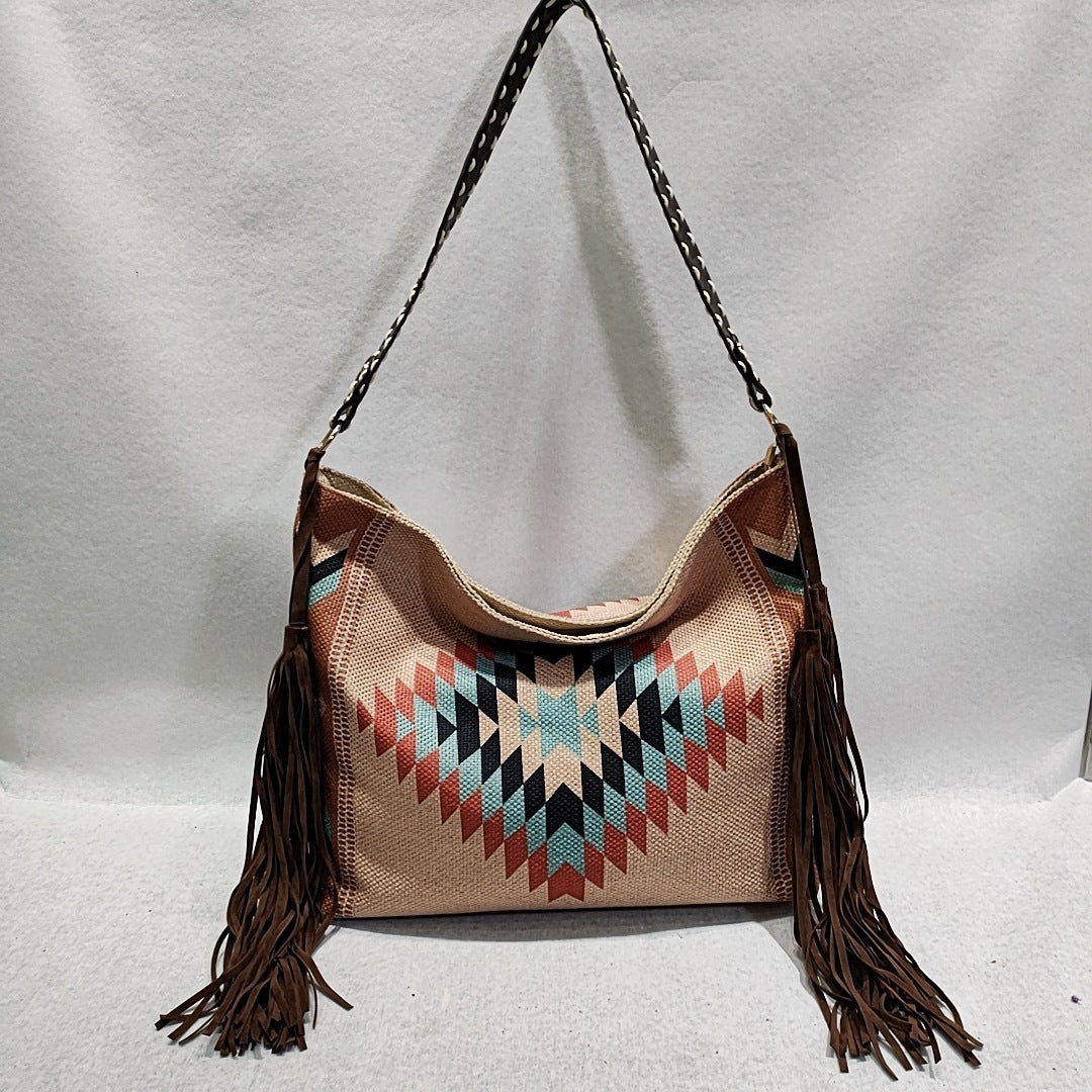 Handgewebte Schultertasche aus Baumwolle und Leinen