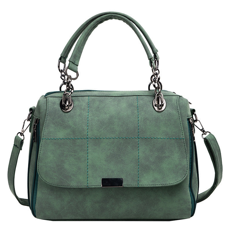 Matte Damen-Schultertasche im Scrub-Look, große Kapazität, Matcha-Grün aus PU-Leder – Boston-Bag für Reisen