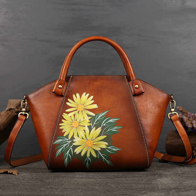 Retro-Handbemalter Shopper aus erstklassigem Rindsleder