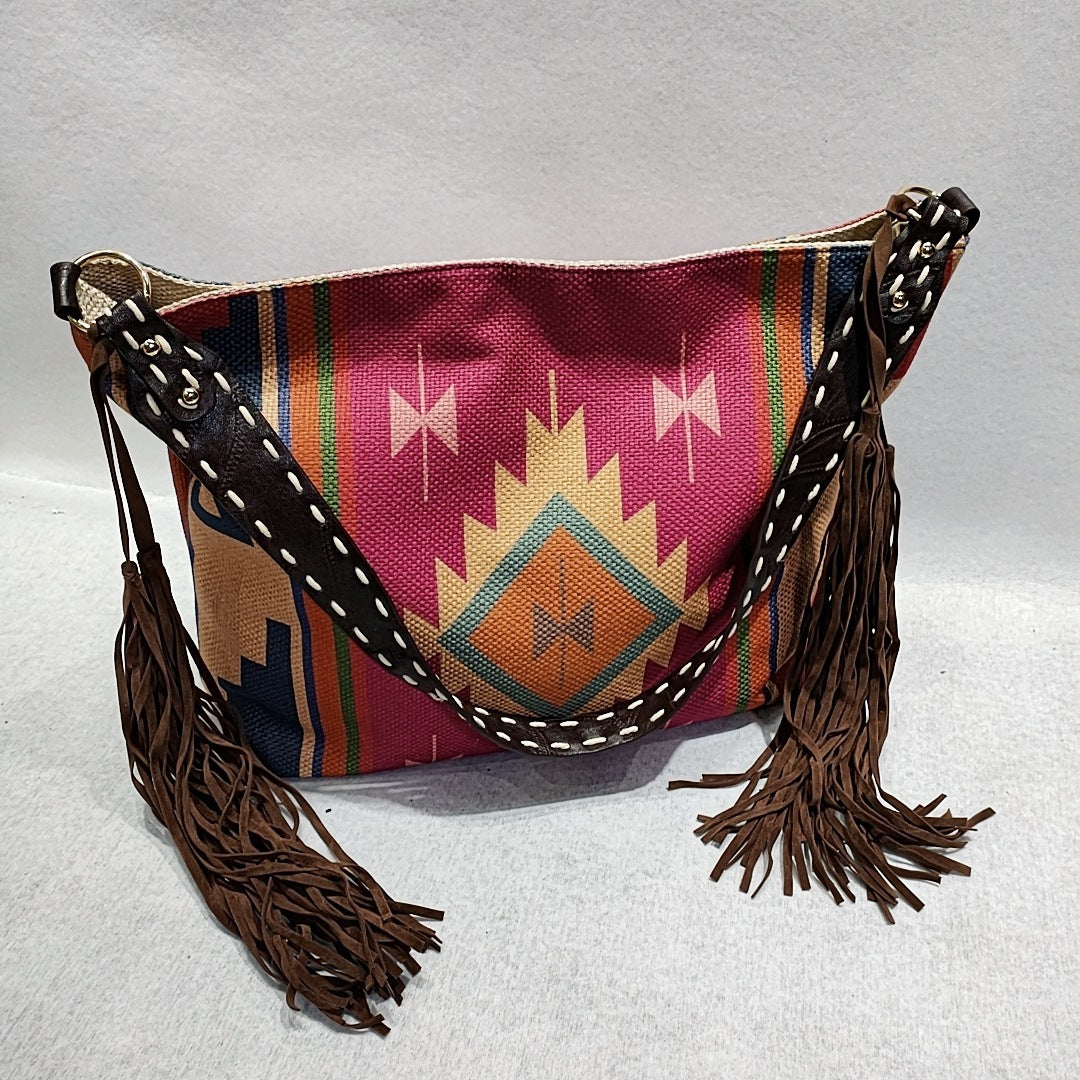 Handgewebte Schultertasche aus Baumwolle und Leinen