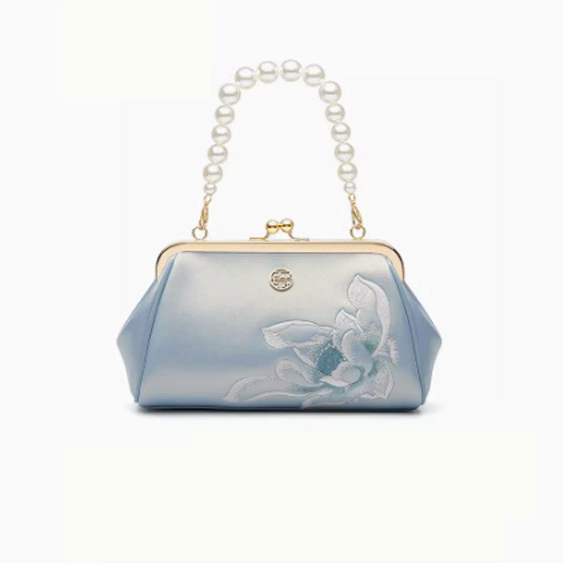 Clutch im Han-chinesischen Stil – Handbestickte Mini-Tasche aus Rindsleder