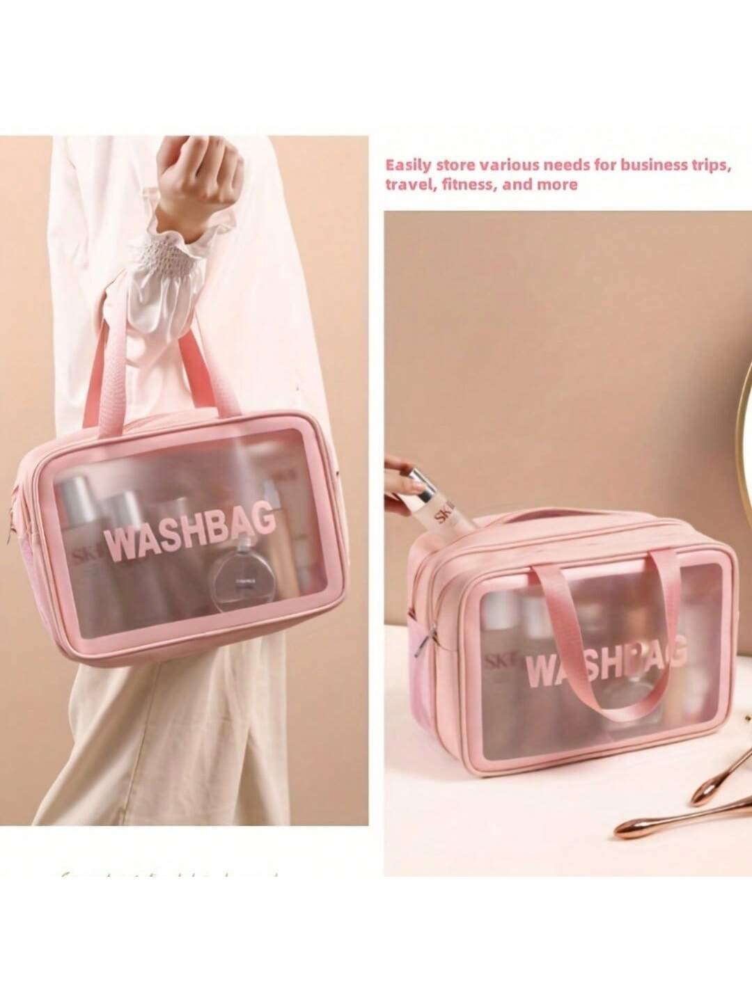 DE: Elegante Reise-Kosmetiktasche mit PVC-Futter und Letter-Design – Perfekt für Fitness, Business oder Reisen
