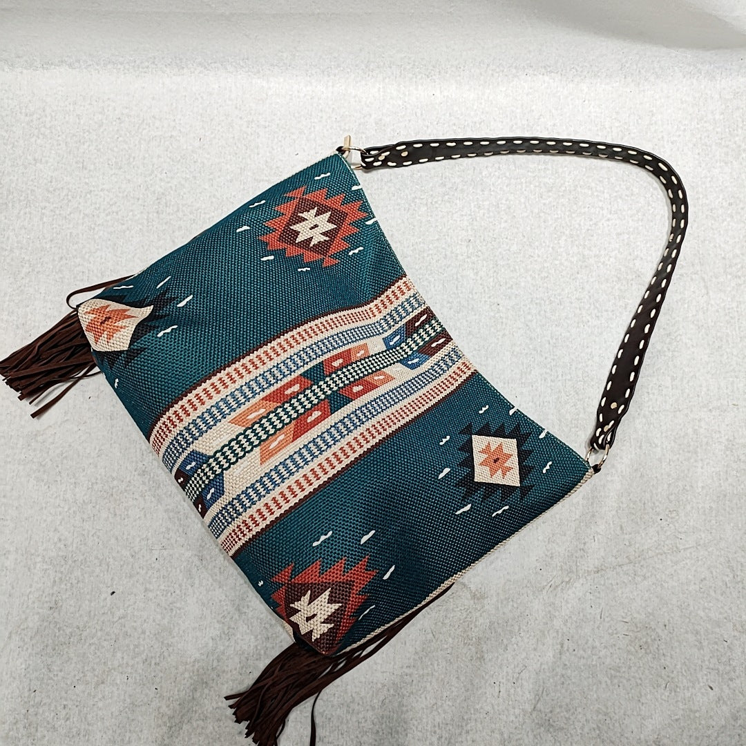 Handgewebte Schultertasche aus Baumwolle und Leinen