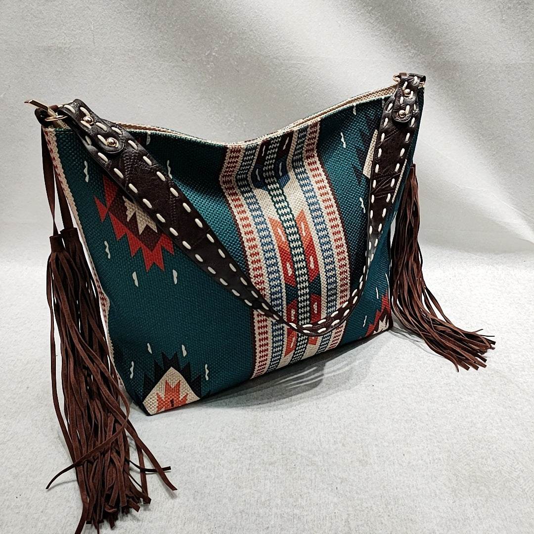 Handgewebte Schultertasche aus Baumwolle und Leinen
