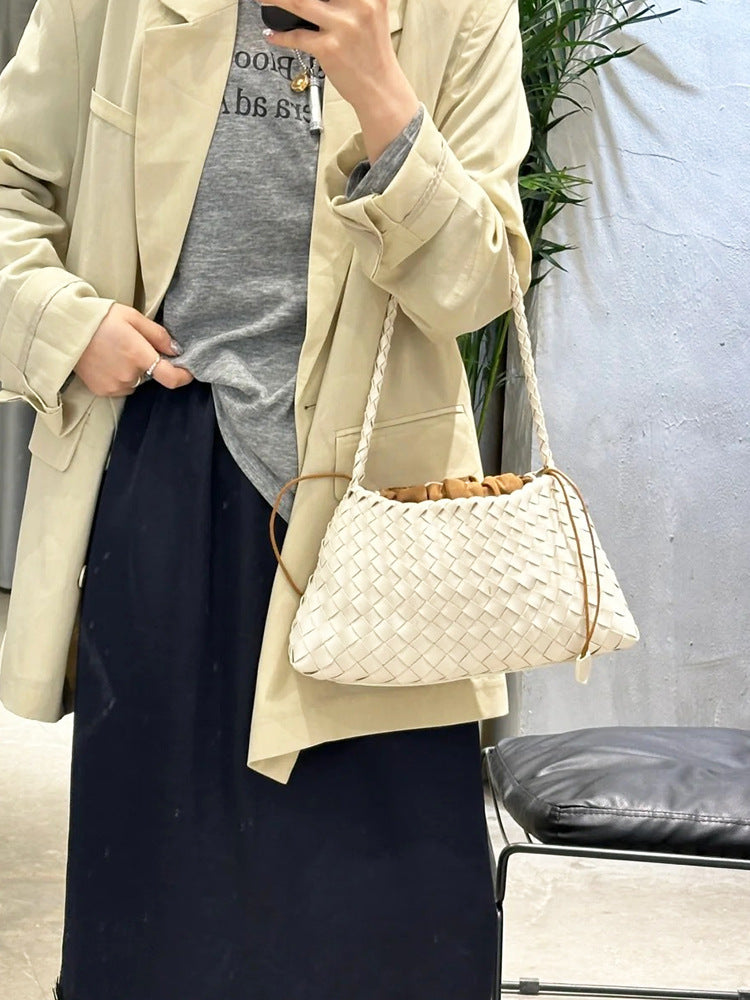 Geflochtene Dumpling-Bag aus Echtleder – Damen-Hand- und Schultertasche