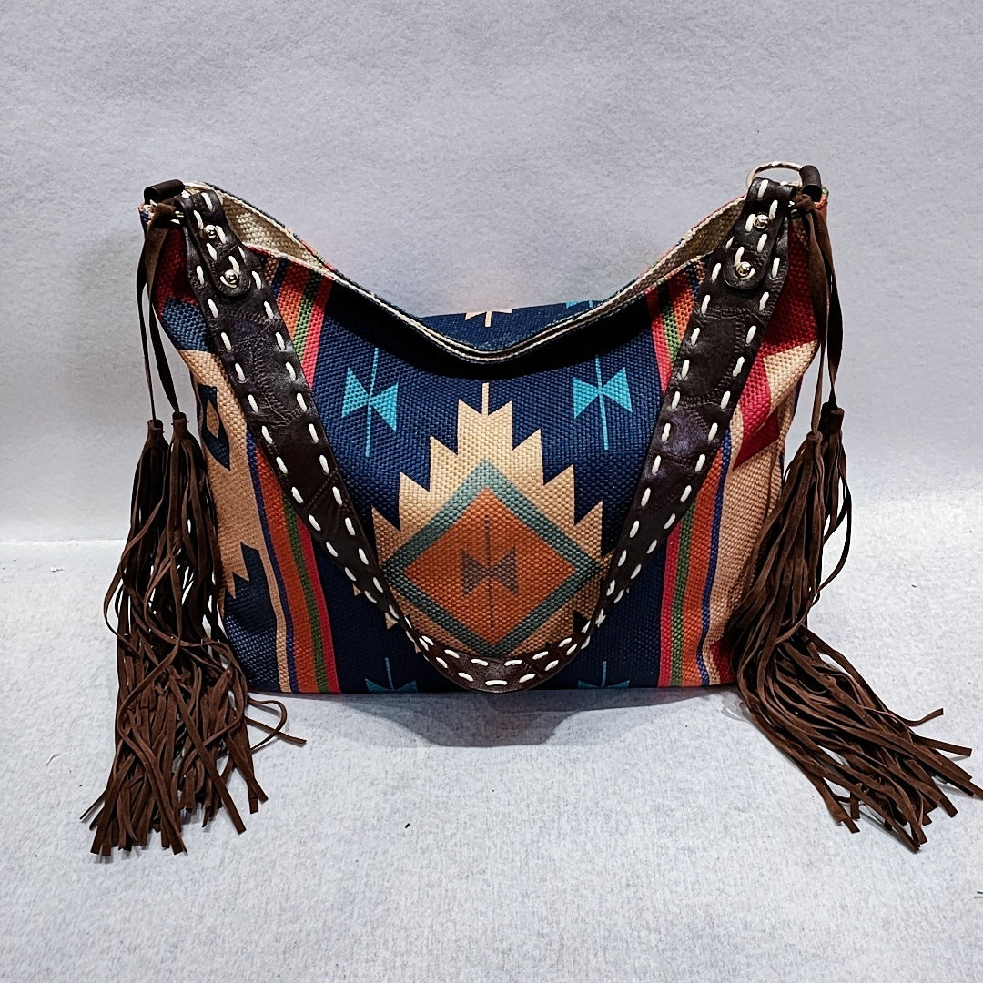 Handgewebte Schultertasche aus Baumwolle und Leinen