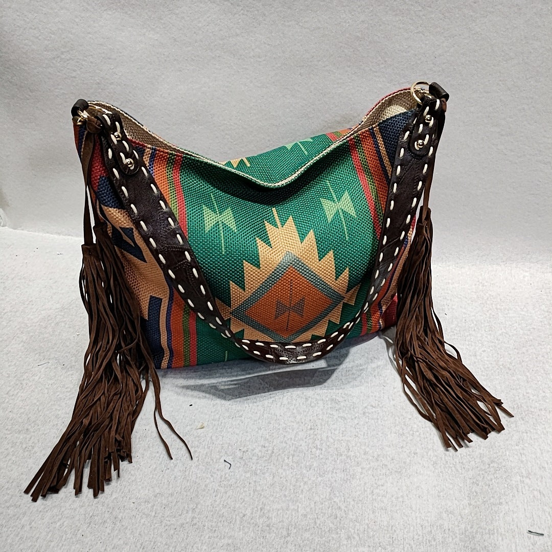Handgewebte Schultertasche aus Baumwolle und Leinen